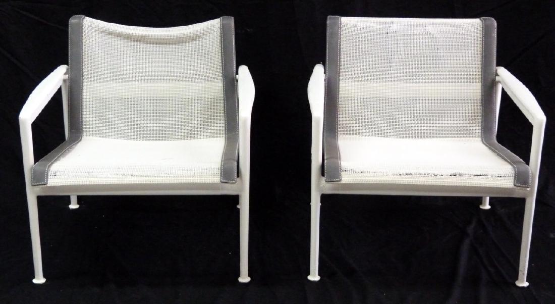 4pc RICHARD SCHULTZ FOR KNOLL LOUNGE CHAIRS: 4 Richard Schultz lounge chairs by Knoll. Each having white mesh and vinyl trim on a cast aluminum frame. Each measures 26" (66cm) height x 26" (66cm) depth x 26" (66cm) width.