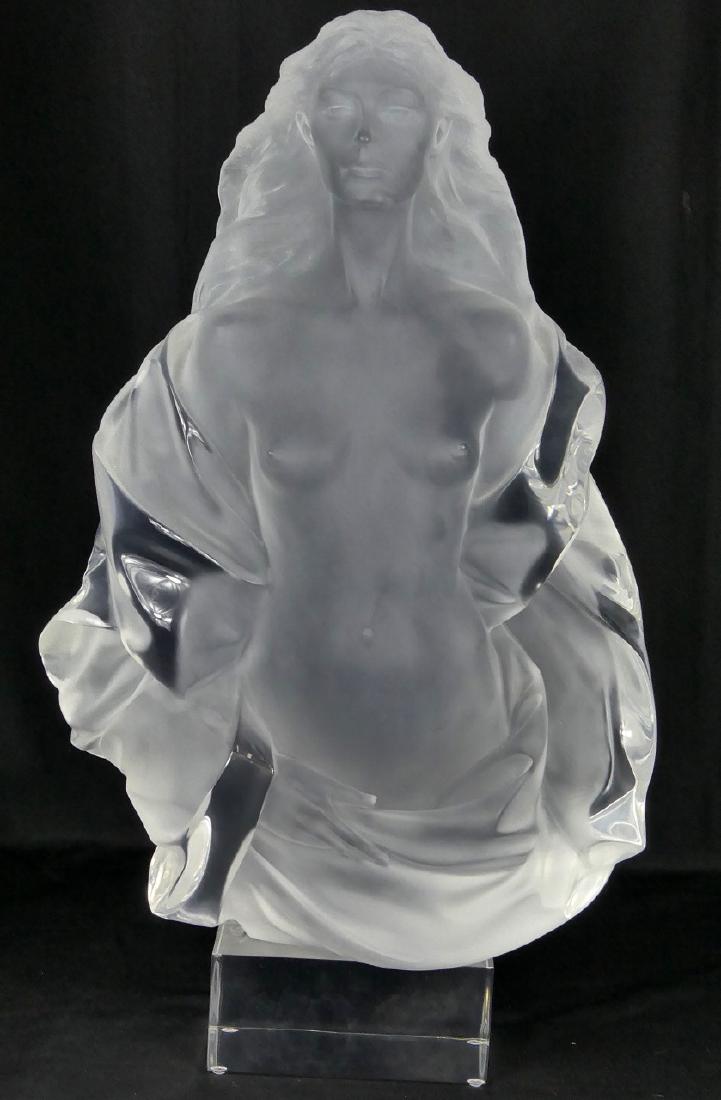 FREDERICK HART 'FIDELIA' ACRYLIC SCULPTURE: Frederick Hart (American, 1943-1999) lucite sculpture depicting a nude beauty. Titled 'Fidelia'. Signed, dated 1988 and numbered 94/350. Sculpture measures 24 1/2" (63.5cm) height. Includes lighted sw
