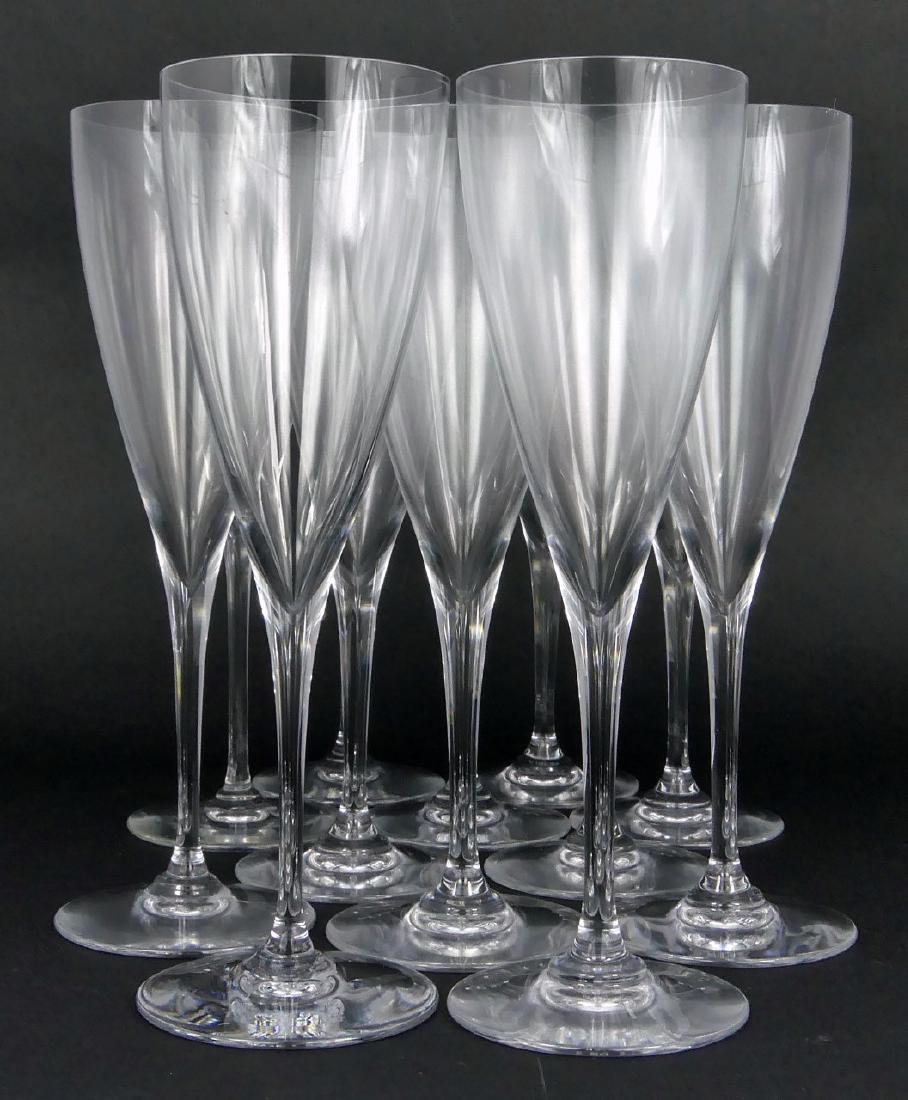12pc BACCARAT 'DOM PERIGNON' CLARET WINE GLASSES: 12 Baccarat claret wine crystal glasses in the 'Dom Perignon' pattern. Each marked to underside and measures 8 1/8" (20.5cm) height.