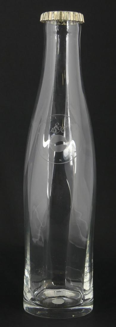 TIFFANY FOR PEPSI CENTENNIAL GLASS BOTTLE 1998: Tiffany & Company for Pepsi Centennial glass bottle with sterling silver cap. Cap marked to underside Tiffany & Co 925. Bottle marked to underside and holds original label.