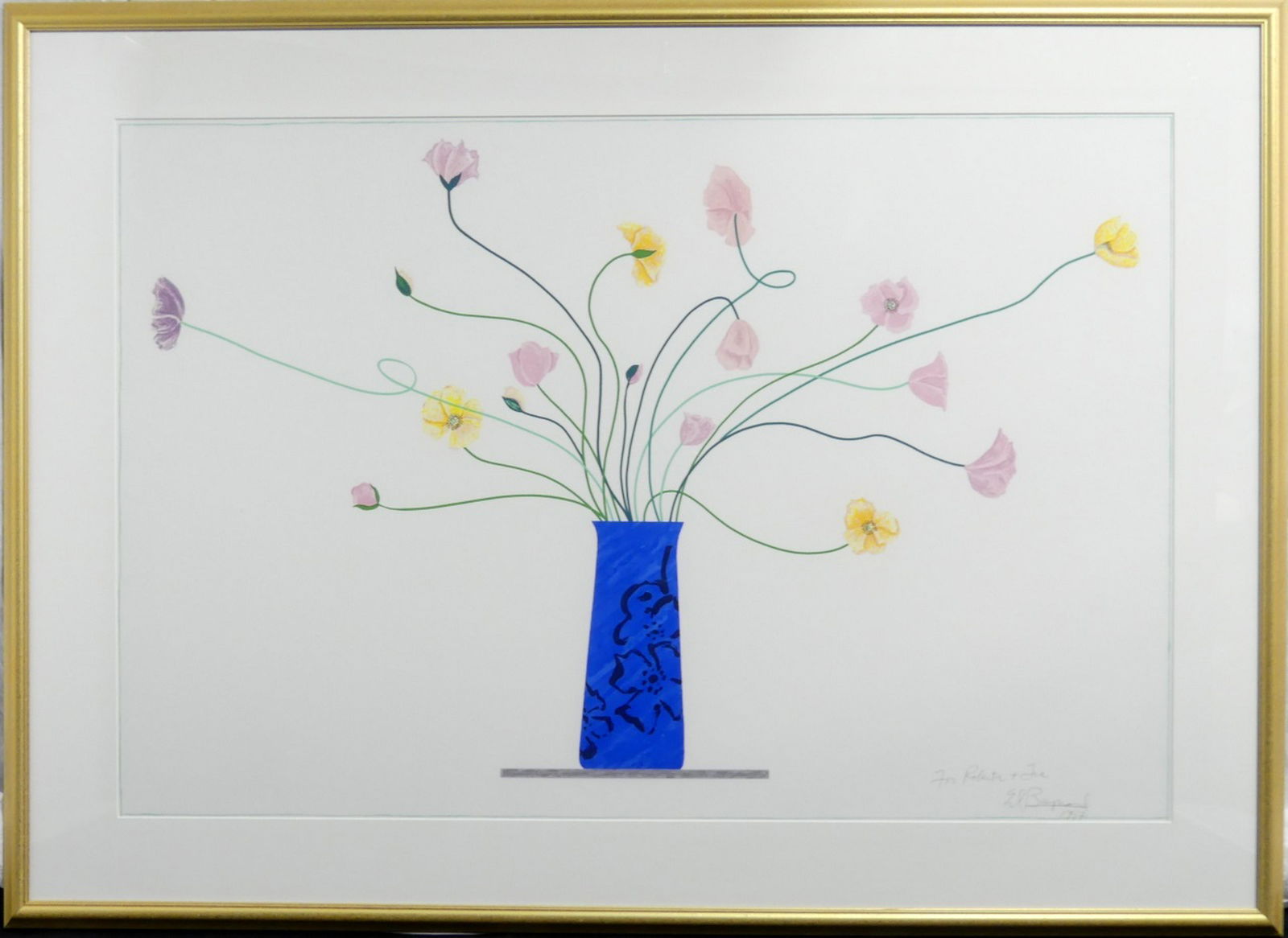 ED BAYNARD 'ITALIAN POPPIES' SCREENPRINT: Edward Baynard (American, b. 1940) screenprint depicting a bouquet of poppies. Dedicated, hand signed and dated 1997 lower right. Measures 40" x 26 3/4" + 4 1/2" (11.4cm) mat & frame.