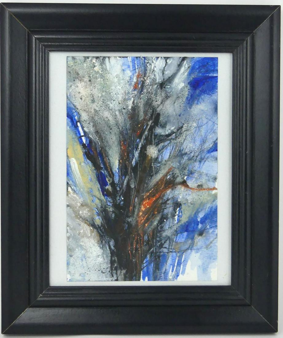 BARUJ SALINAS 'BLUE FIELDS' WATERCOLOR ON PAPER: Baruj Salinas (Cuban/American, b. 1935) abstract watercolor on paper. Signed, titled 'Blue Fields' and dated November 2008 to verso. Measures 9" (22.9cm) x 6" (15.2cm) + 2 1/4" (5.7cm) mat & frame.