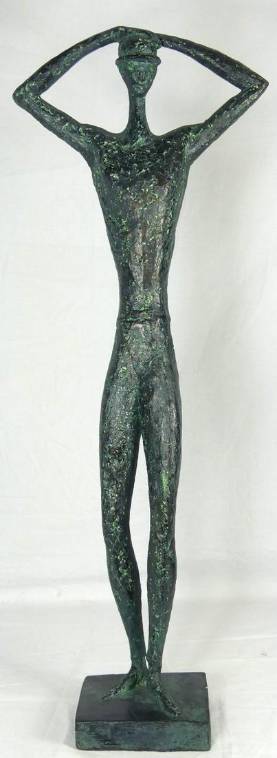 FRANC EPPING 'MAN WITH HAT' SCULPTURE: Franc (Dorothy) Epping (American, b.1910) for Austin sculpture depicting a man with hat. Signed Epping to top of base. Marked Austin Prod Inc and dated 1962 to side of base. Measures 38 1/2" height.