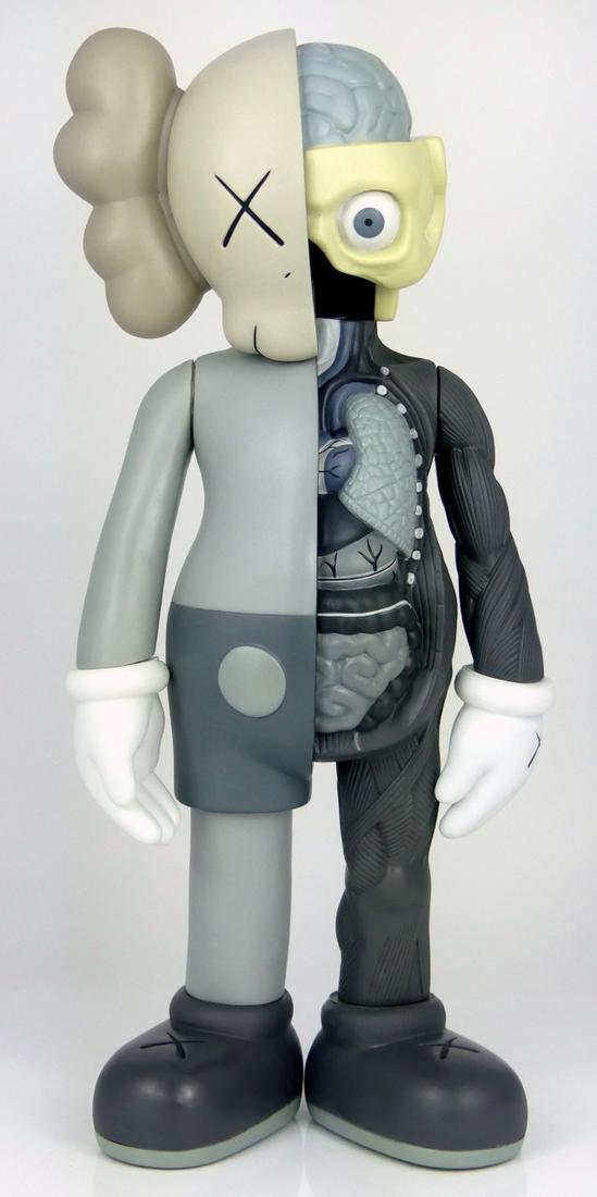 KAWS FLAYED DISSECTED COMPANION GRAY 2006: KAWS aka Brian Donnelly (American, b. 1974) Flayed Dissected Companion in gray. Painted cast vinyl. Marked Medicom Toy 2006 China and c. KAWS..06. Measures 14 1/2" height.