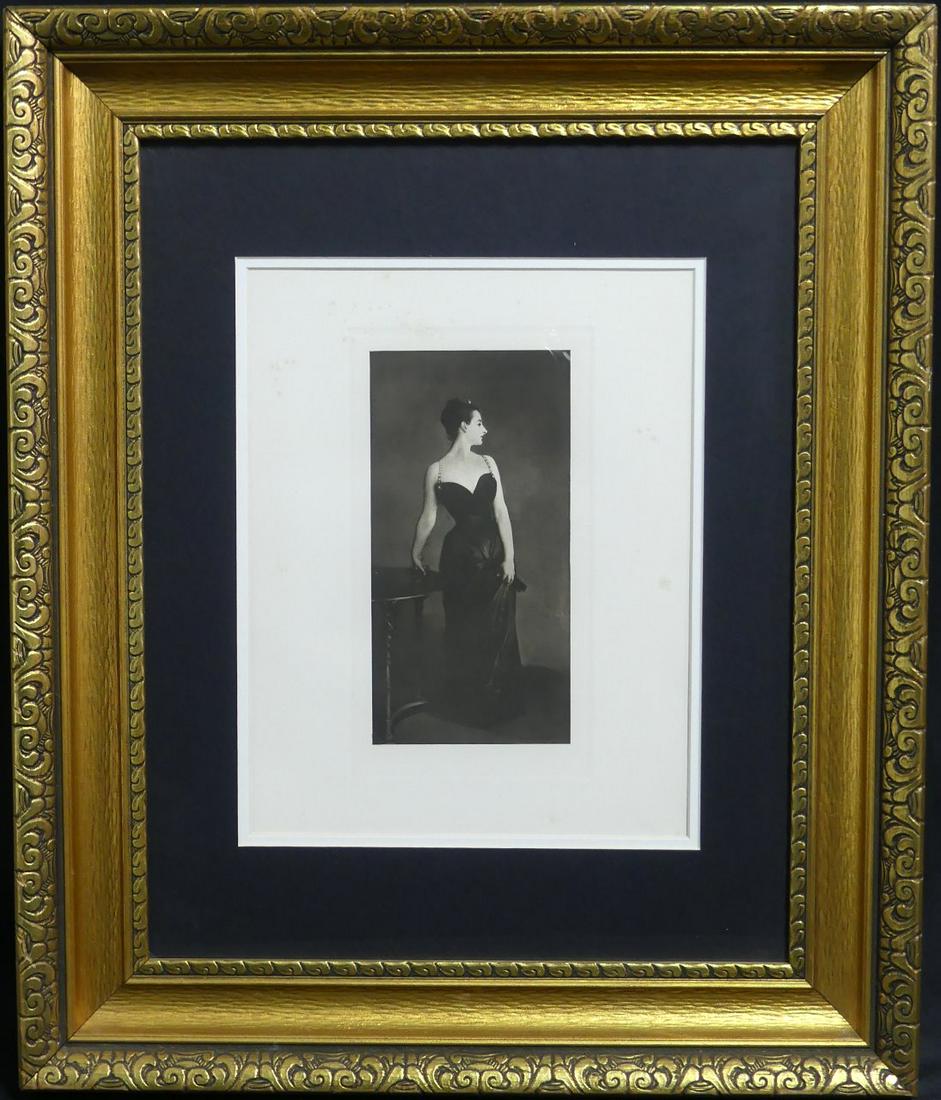 JOHN SINGER SARGENT 'MADAME X' PHOTO-ENGRAVING: John Singer Sargent (American, 1856-1925) photo engraving depicting Madame Pierre Gautreau. Measures 13 1/2" x 10 1/2" + 6" mat & frame.
