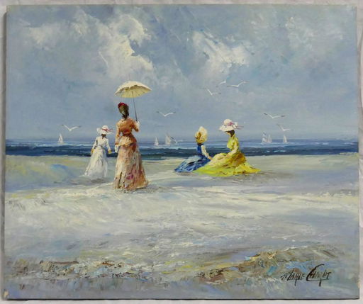 Marie Charlot Oil Painting On Canvas Beach Scene Dec 14 2019