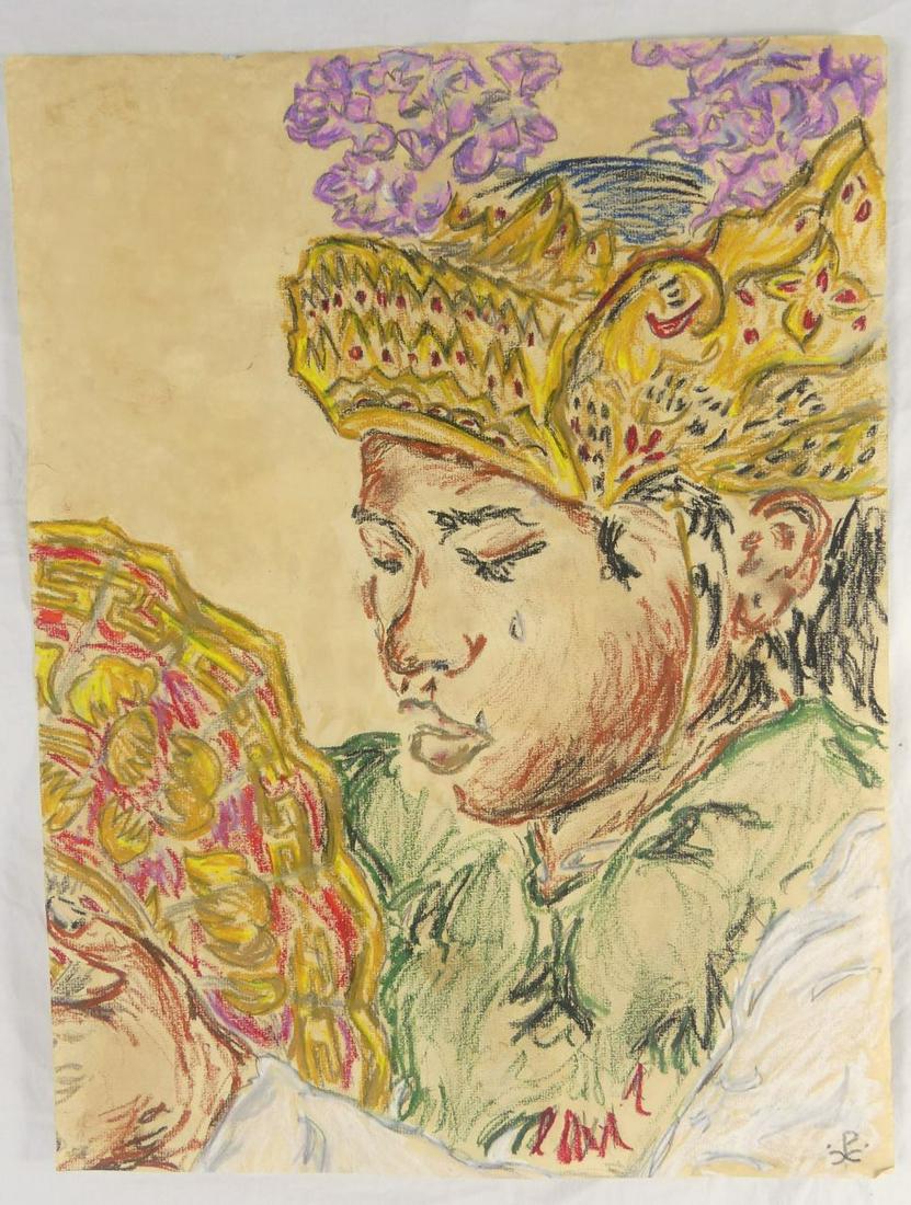 NICHOLAS ROERICH CHALK DRAWING ON PAPER: Nicholas Konstantinovich Roerich (Russian, 1874-1947) attributed chalk drawing on paper depicting a Nepalese woman. Monogrammed lower right. Measures 23" x 17 1/4".