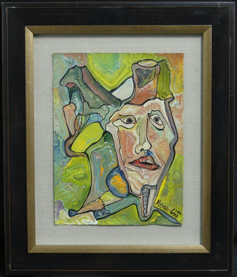 ALEXANDER GORE 'FLORIDA OPEN MIND' OIL ON PAPER: Alexander Gore (Russian/American, b. 1958) modernist oil painting on paper. Titled 'Florida - Open Mind'. Signed lower right and dated 2010. Includes certificate of authenticity to verso. Measures 16"