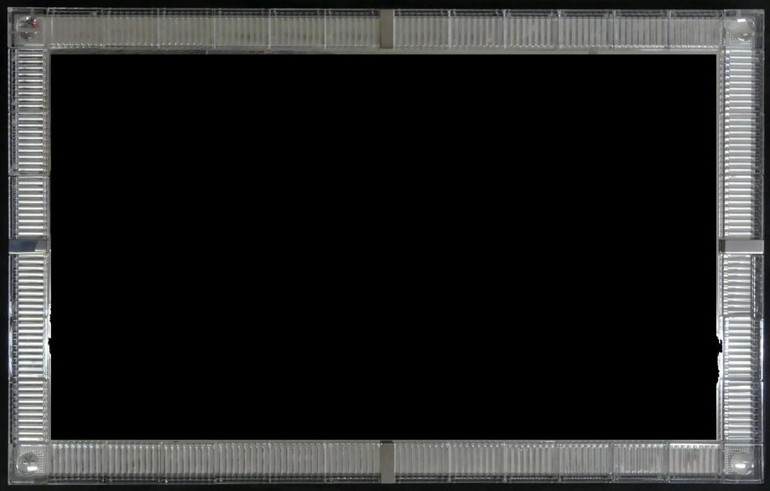 BACCARAT 'DIS MOI, MIROIR...MOROIR' LARGE MIRROR: Baccarat crystal and aluminum mirror designed by Philippe Starck. Titled 'Dis Moi, Miroir...Miroir' referencing Snow White and the Seven Dwarfs’. Signed Baccarat by Starck to corner. Measures 55 1/4