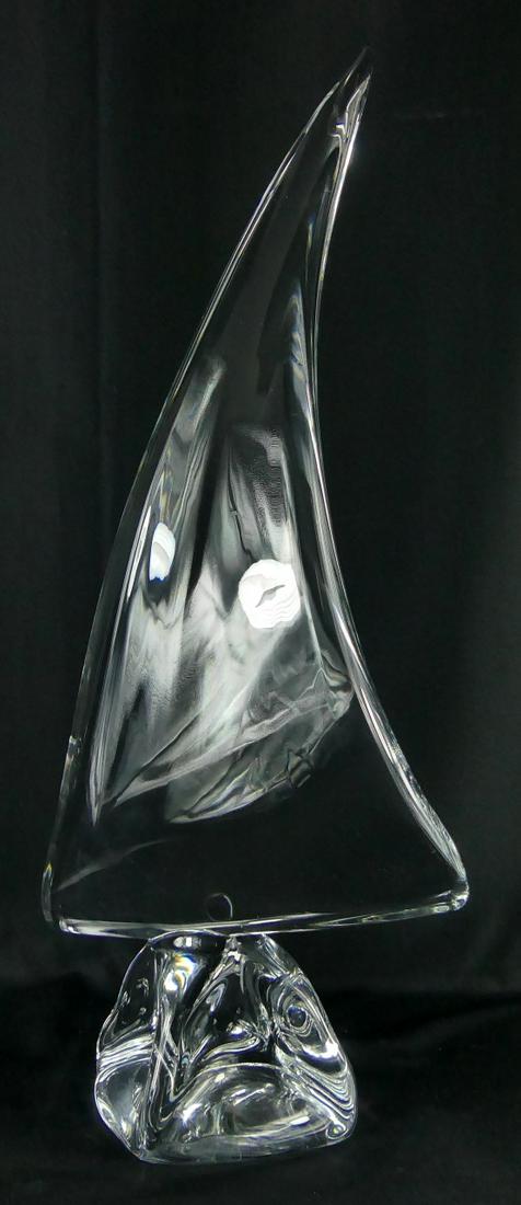DAUM FRENCH CRYSTAL SAILBOAT SCULPTURE 24": Daum French crystal sculpture of a sailboat. Signed Daum France to side of base. Measures 24 5/8" height.