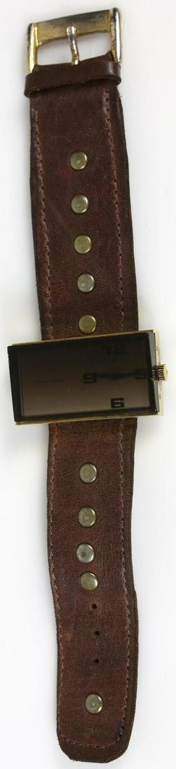 JAEGER LE COULTRE PIERRE CARDIN WRISTWATCH: Jaeger Le Coultre Pierre Cardin wrist watch. Manual winding movement with 17 jewels. Rectangular face and smoked crystal. Circa 1970's. Marked Pierre Cardin to face and Jaeger France, 932172 to back o