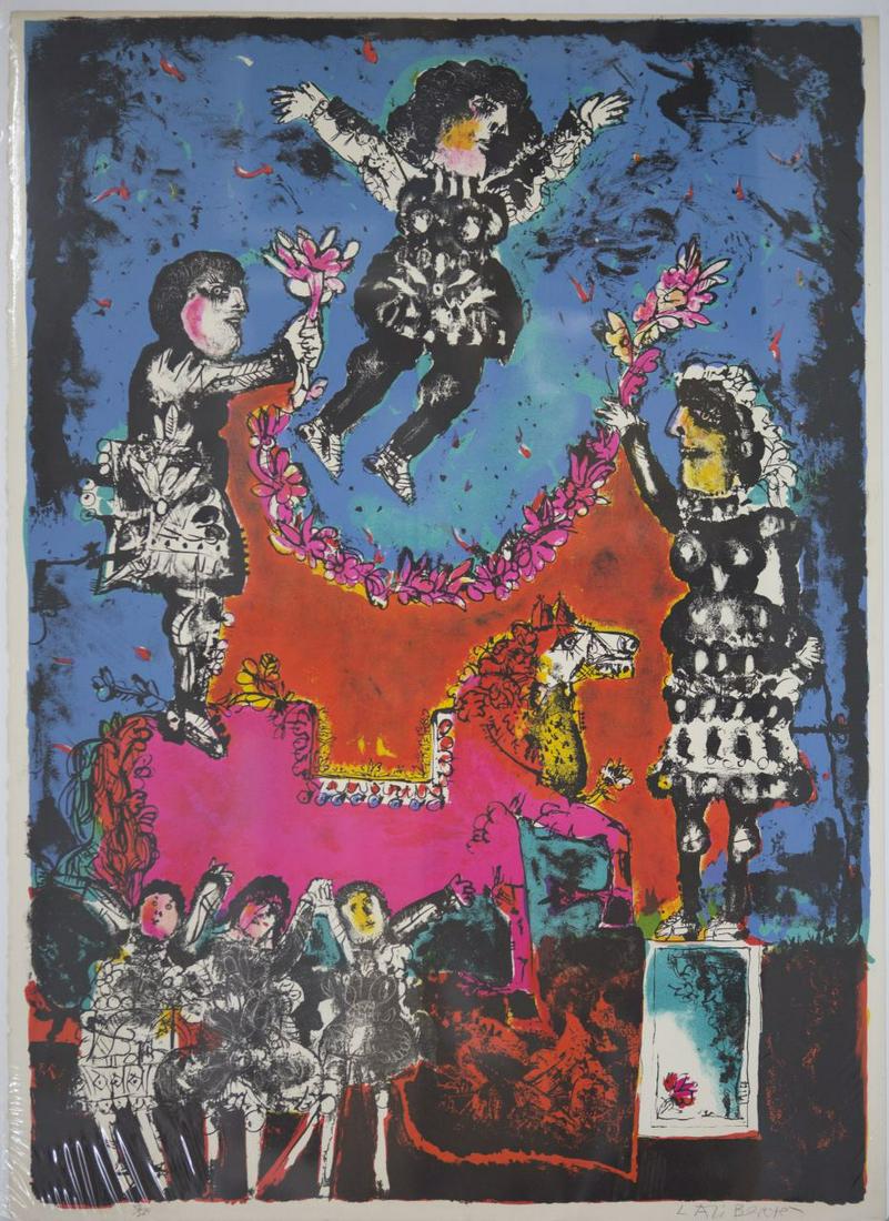 NORMAN LALIBERTE 'LE CIRQUE' LITHOGRAPH SIGNED: Norman Laliberte (Canadian, B. 1925) 'Le Cirque' lithograph. Pencil signed lower right. Numbered 72/200 lower left. Measures 30" x 21 3/4".