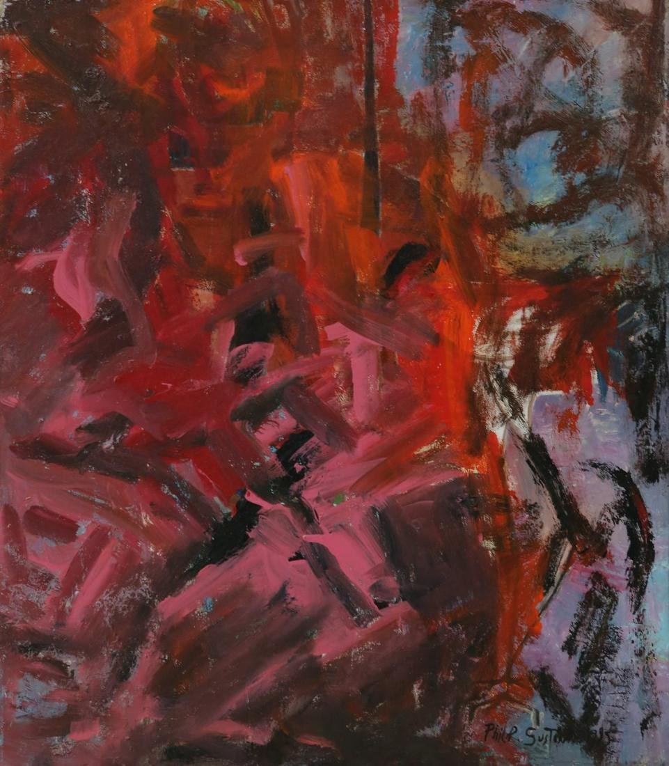PHILIP GUSTON [manner] OIL PAINTING ON CANVAS: Abstract oil painting on canvas in the manner of Philip Guston (American, 1913 - 1980). Signed lower right. Measures 22" x 19".