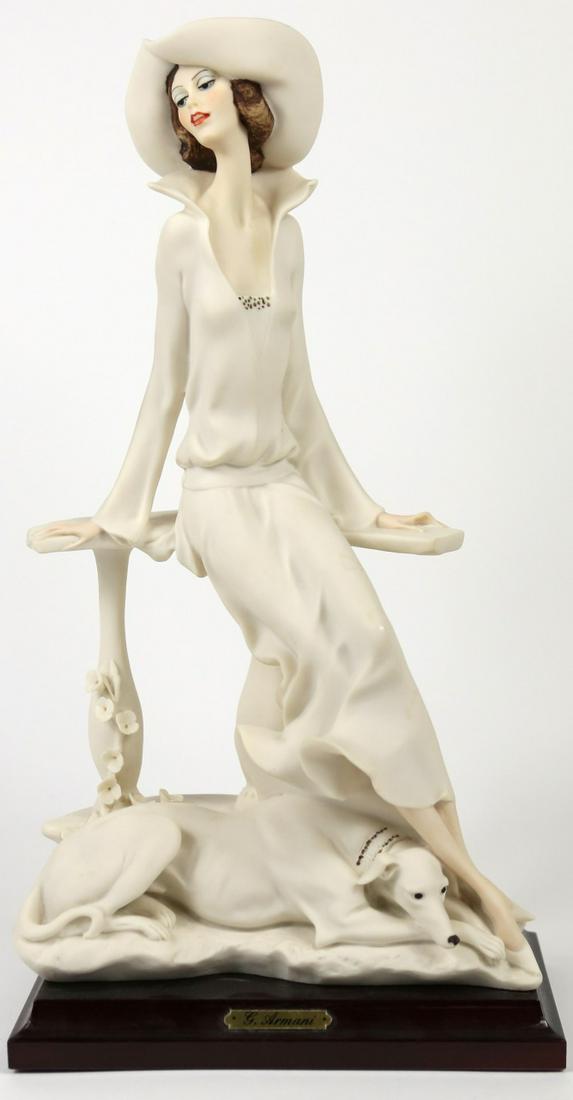 GIUSEPPE ARMANI 'LADY WITH GREYHOUND' FIGURINE: Giuseppe Armani figure depicting a lady with greyhound dog. Marked to base. Measures 13" height.