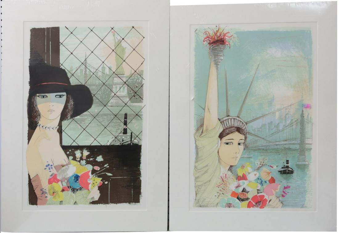 2pc CHARLES LEVIER LITHOGRAPHS: Charles Levier (French, 1920-2003) group of two lithographs. Including 'Miss Liberty (background)' 246/250 and 'Miss Liberty (foreground)' 226/250. Each pencil sigend lower right and numbered lower le