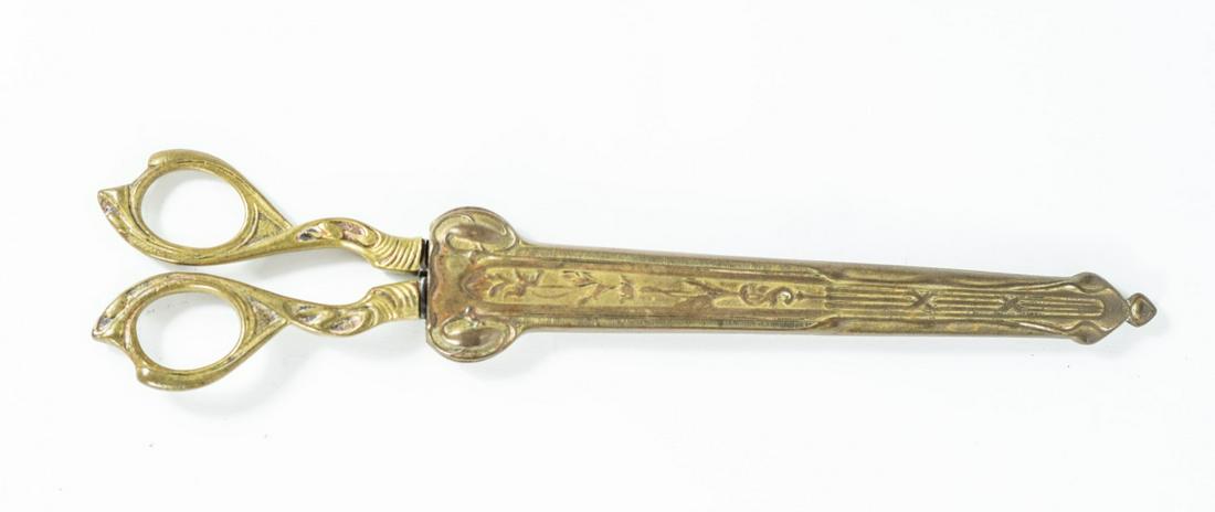 GERMAN BRASS SHEARS w SHEATH: German brass scissors with sheath. Art Nouveau, circa 1900. Measures 9 3/8" overall length.