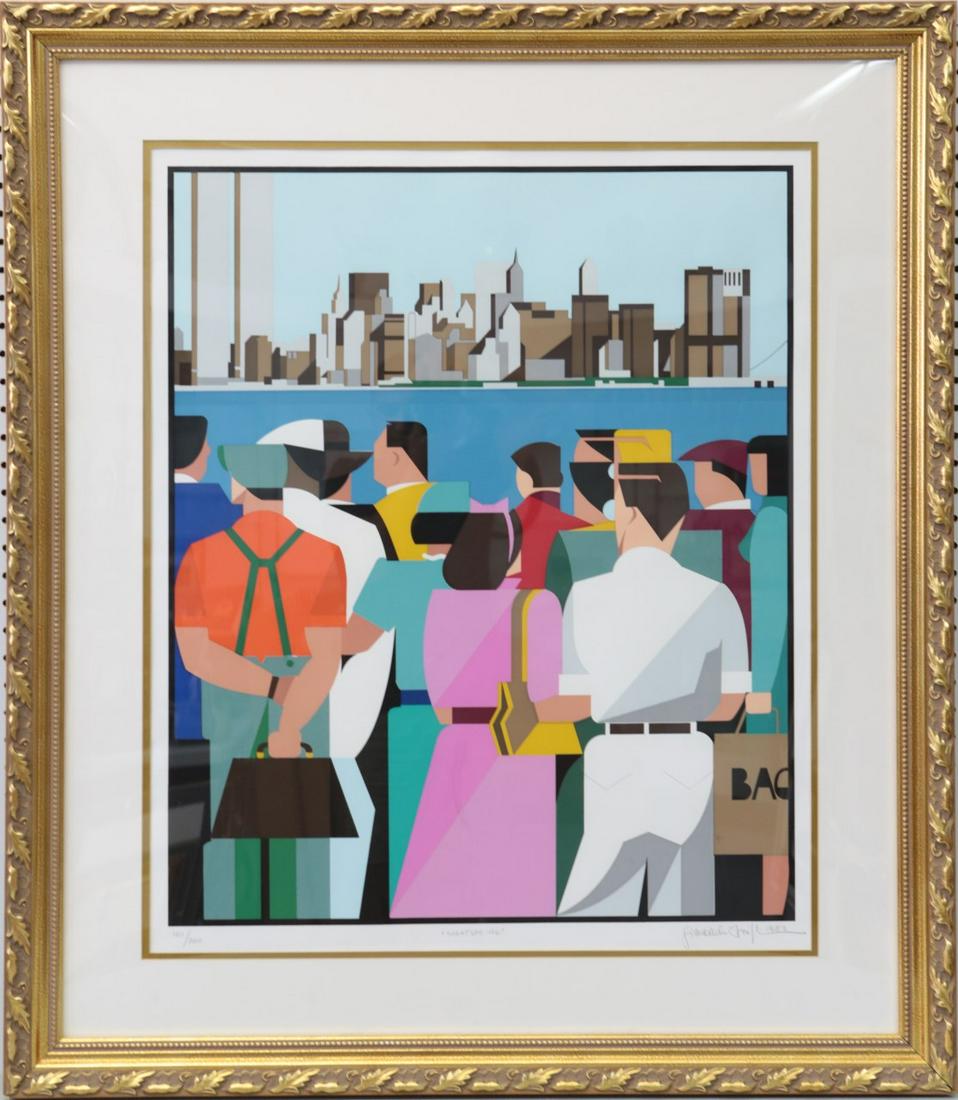 GIANCARLO IMPIGLIA 'SIGHTSEEING' SERIGRAPH: Giancarlo Impiglia (American, b. 1940) serigraph titled 'Sightseeing'. Pencil signed lower right, titled lower center and numbered 101/300 lower left. Measures 28 1/2" x 23 1/4" + 5" mat & frame.