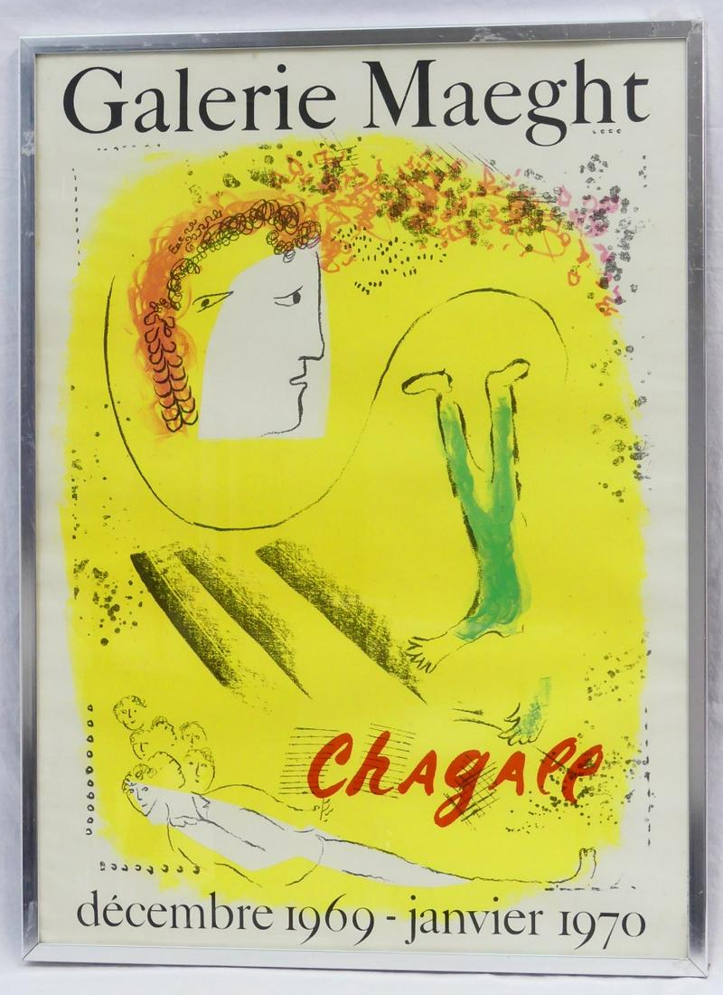 MARC CHAGALL 'GALERIE MAEGHT' EXHIBITION POSTER: Marc Chagall Galerie Maeght lithographic exhibition poster. 1969-1970. Measures 29 3/4" x 21 3/4" + 1/2" frame.