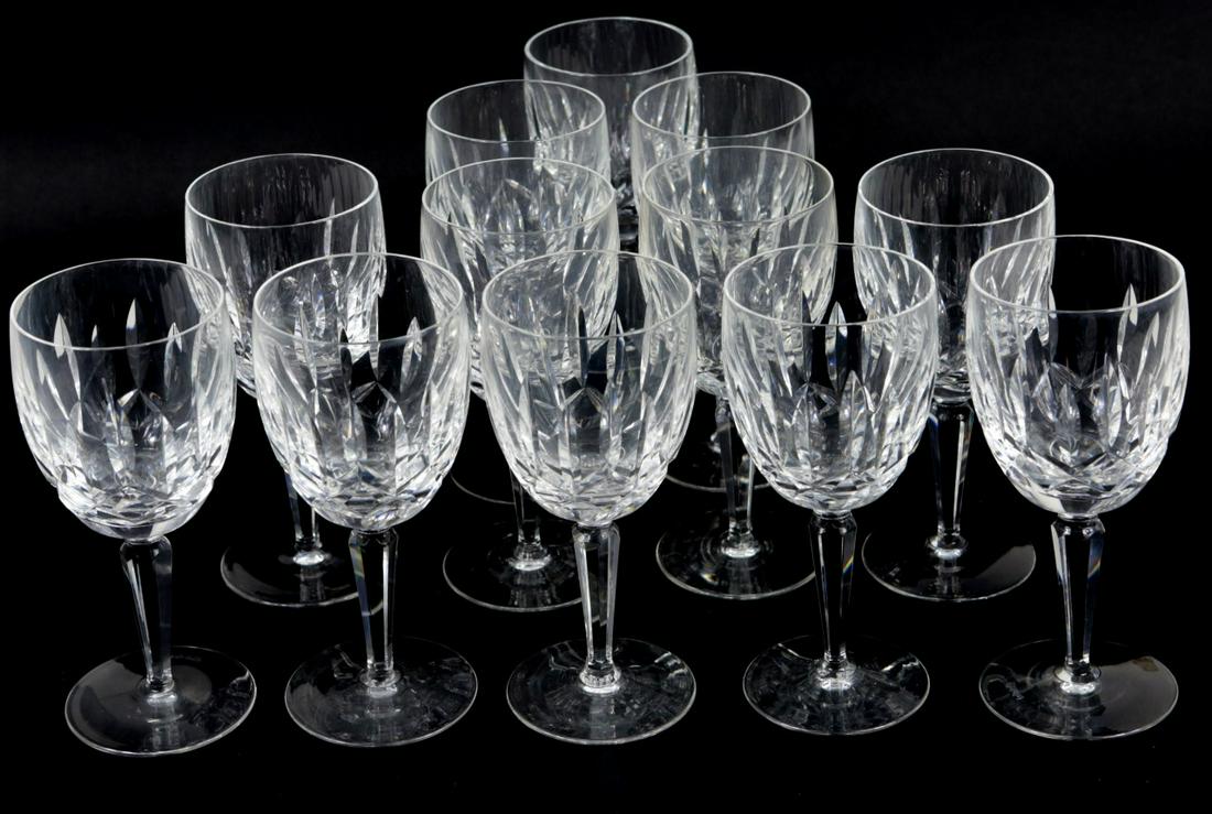12pc WATERFORD 'KILDAIRE' CRYSTAL WATER GOBLETS: 12 Waterford crystal water or wine glasses in the Kildaire pattern. Each marked to underside and measures 7" height.