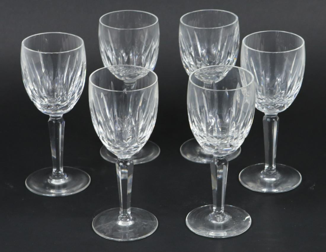 6pc WATERFORD 'KILDAIRE' CLARET WINE GLASSES: 6 Waterford crystal claret wine goblets in the Kildaire pattern. Each marked to underside and measures 6 1/2" height.