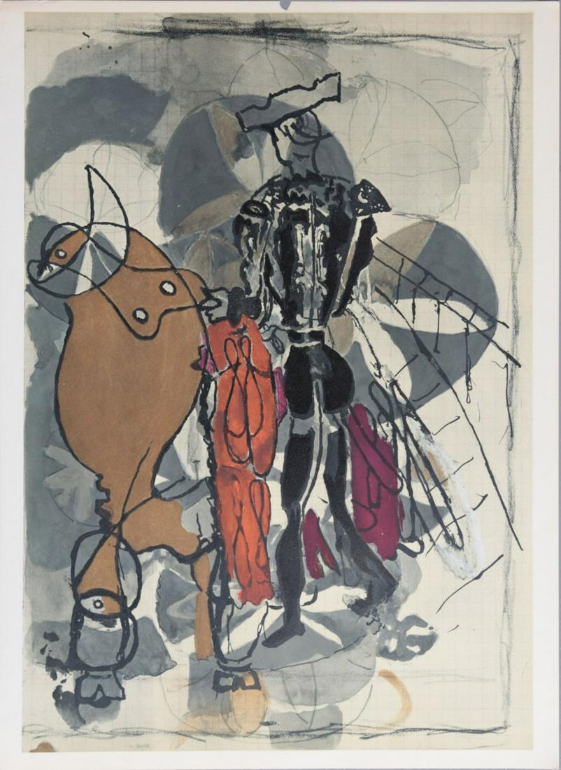 GEORGES BRAQUE 'BULLFIGHT' LITHOGRAPH: Georges Braque 'Bullfight' lithograph from Verve 1955. Measures 13 7/8" x 10 1/4".