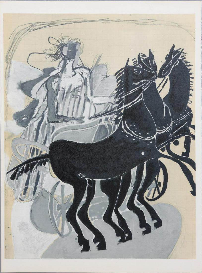 GEORGES BRAQUE 'CARRIAGE' LITHOGRAPH: Georges Braque 'Horse Drawn Carriage' lithograph from Verve 1955. Measures 13 7/8" x 10 1/4".