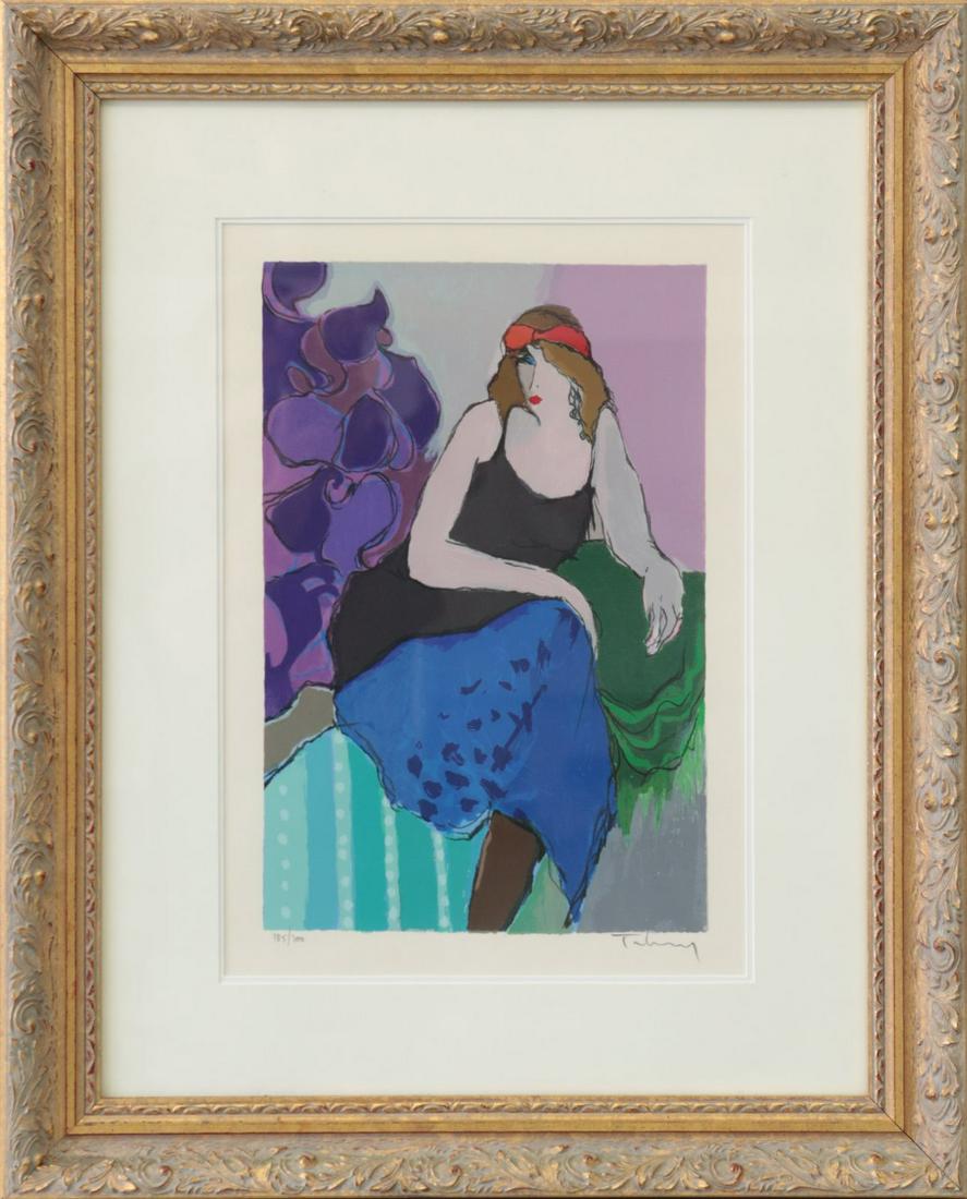 ITZCHAK TARKAY 'JEALOUSY' SERIGRAPH: Itzchak Tarkay (Israeli, 1935-2012) serigraph titled 'Jealousy. Pencil signed lower right. Numbered 185/300 lower left. Measures 17 3/4" x 12" + 5" mat & frame.