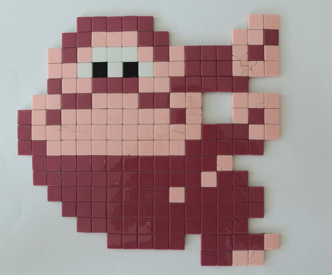 INVADER PA-1088 'DONKEY KONG' CERAMIC TILE MOSAIC: Ceramic tile mosaic depicting Donkey Kong attributed to Invader (French, b. 1969). Measures 16" width x 15" height. This street art was removed from a building in Paris on the intersection of Rue Buff
