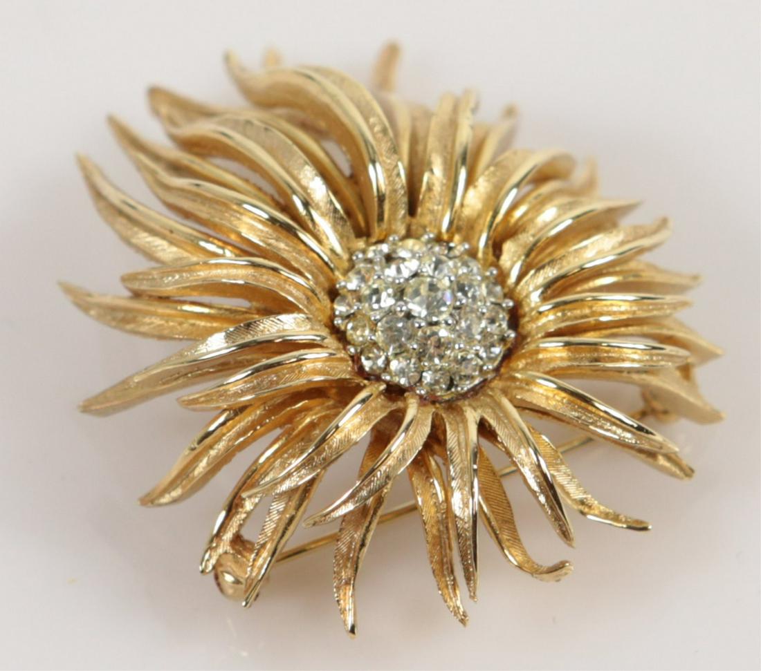 MARCEL BOUCHER CHRYSANTHEMUM BROOCH: Marcel Boucher Chrysanthemum of Fireworks brooch. Signed to underside. Measures 2 3/8" length.