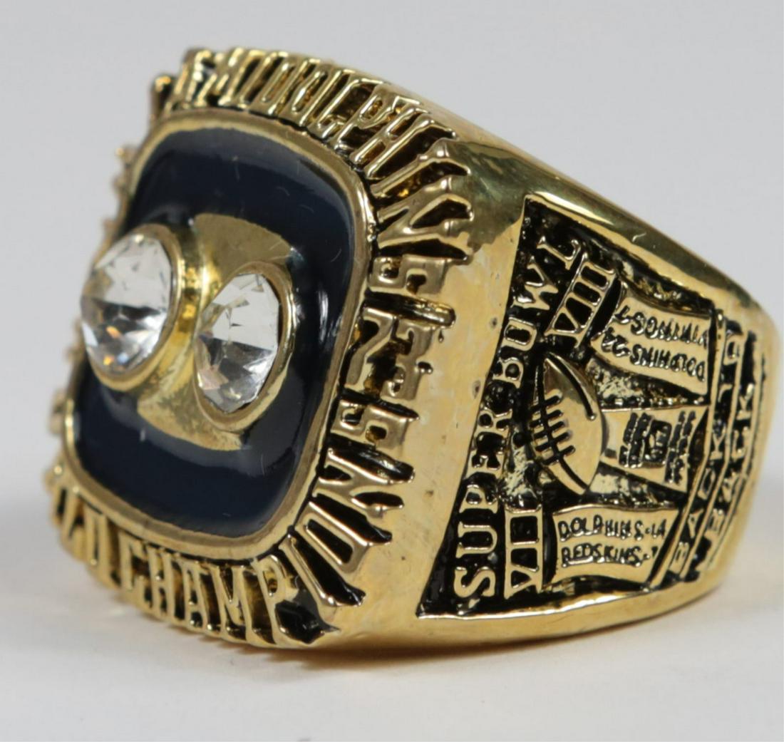 1973 MIAMI DOLPHINS CHAMPIONSHIP REPLICA RING: 1973 Miami Dolphins Super Bowl World Champion replica ring. Csonka #39. Ring size 11.