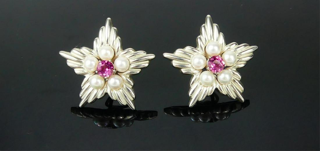PR TIFFANY & CO STARBURST STERLING PEARL EARRINGS (1 of 2)