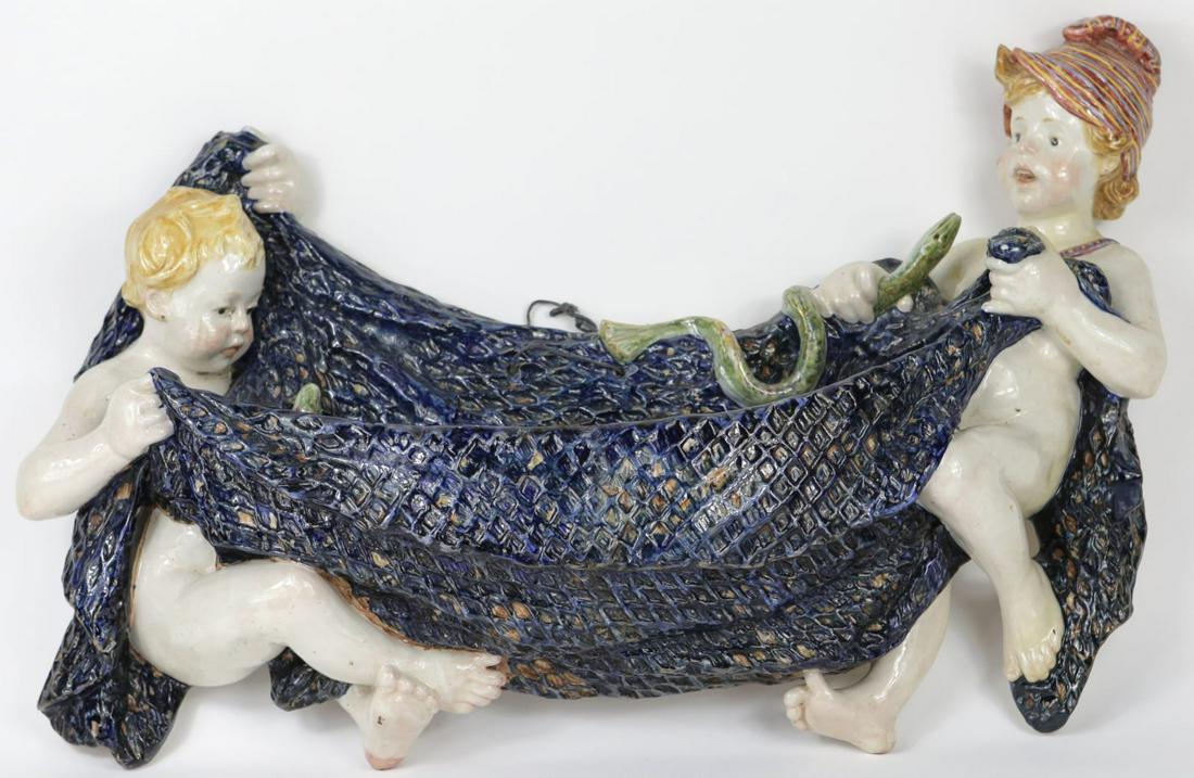 GINORI MAJOLICA WALL POCKET w PUTTI (1 of 9)