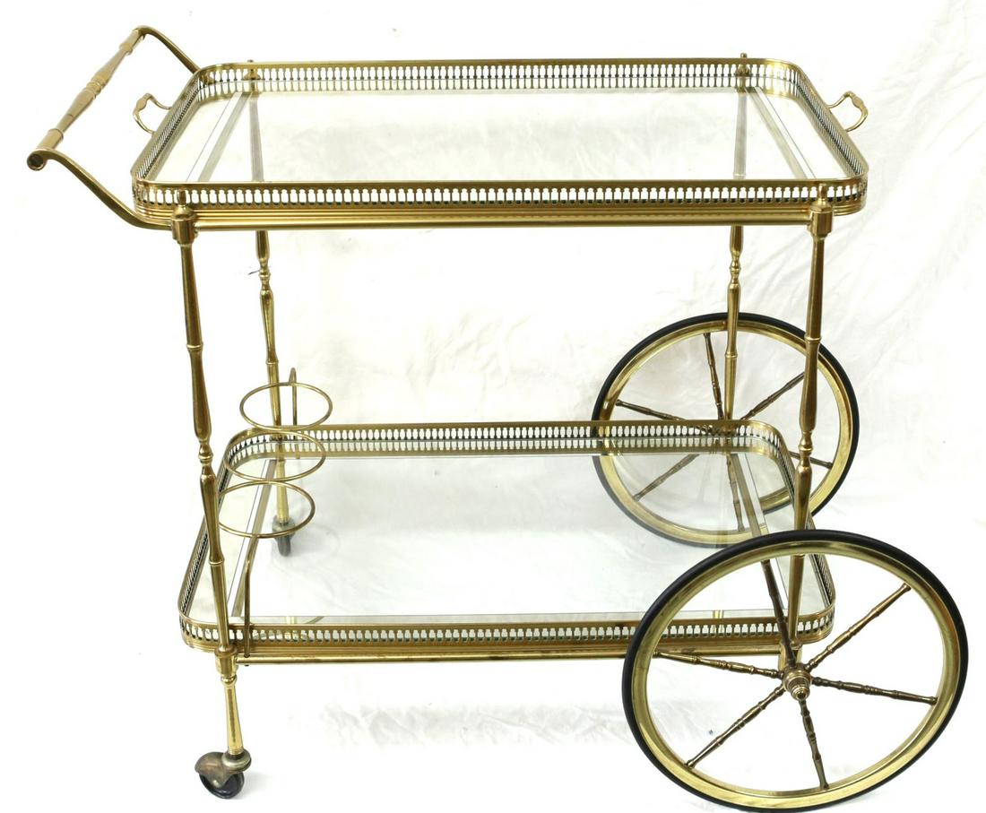 REGENCY STYLE BRASS & GLASS BAR CART (1 of 9)