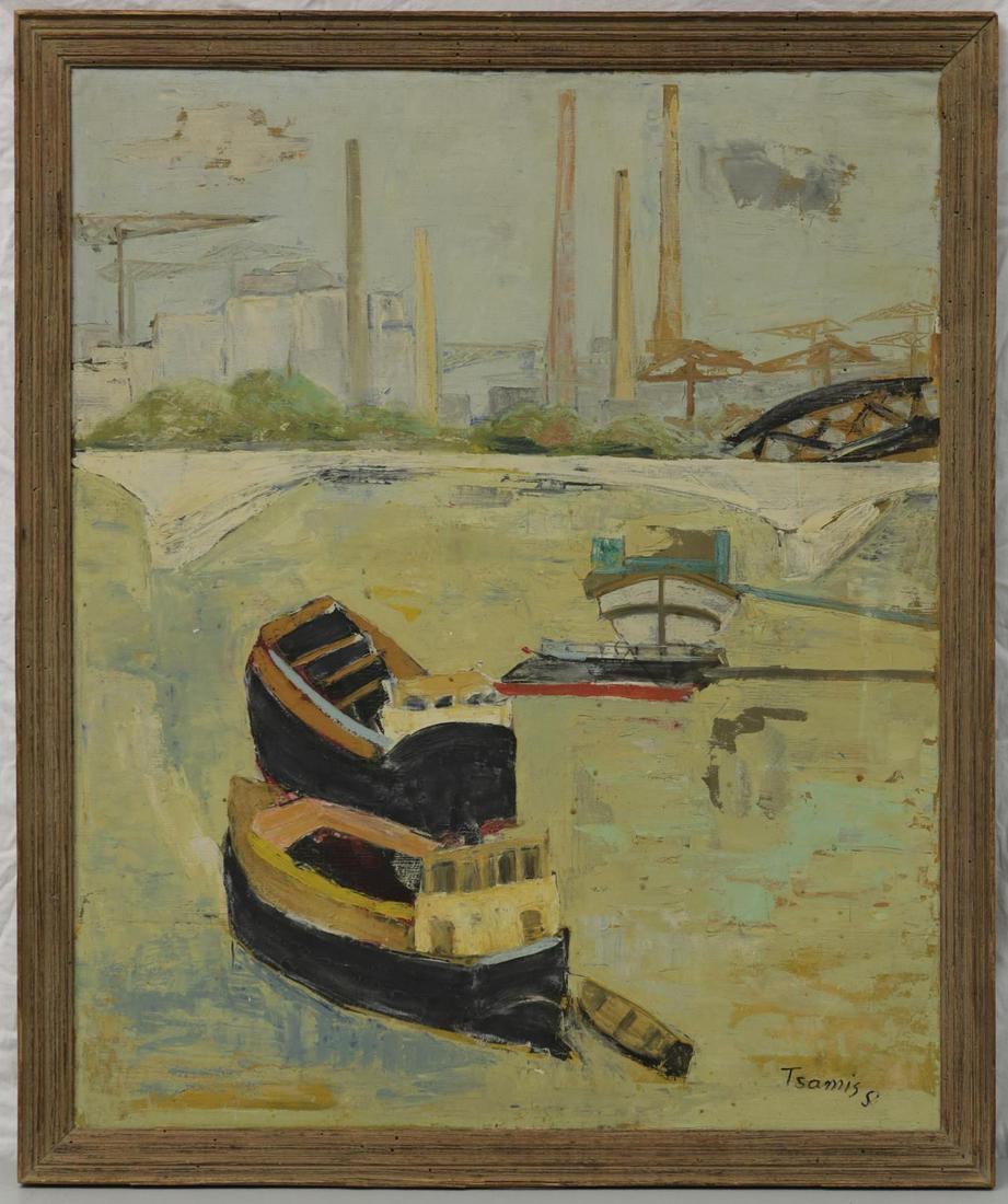 JEAN TSAMIS 'HARBOR SCENE' OIL PAINTING ON CANVAS (1 of 6)