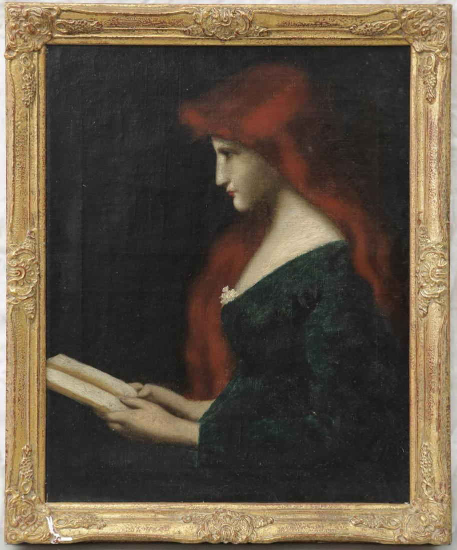ANTIQUE OIL PAINTING ON CANVAS 'REDHEAD w BOOK" (1 of 5)