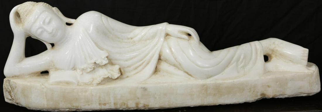 BURMESE RECLINING BUDDHA ALABASTER SCULPTURE (1 of 3)