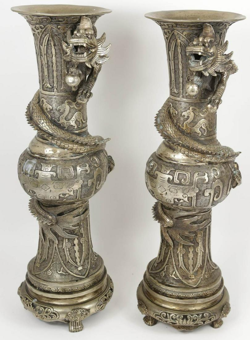 PR CHINESE PEWTER DRAGON VASES (1 of 15)