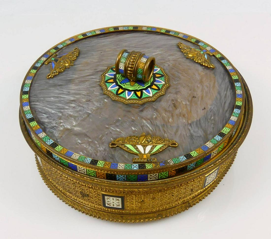 GILT METAL & ENAMEL BOX w SHELL LID (1 of 8)