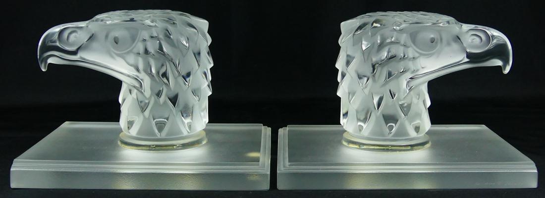 LALIQUE 'TETE D'AIGLE' EAGLE HEAD CRYSTAL BOOKENDS (1 of 5)