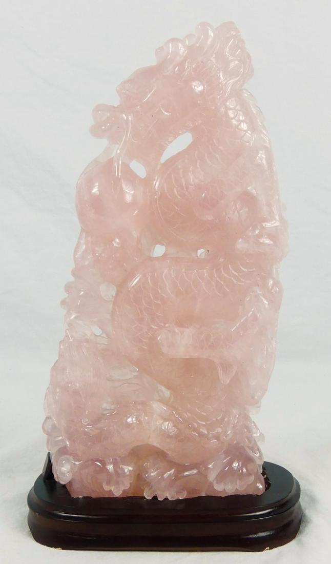 CHINESE CARVED ROSE QUARTZ DRAGON SCULPTURE (1 of 7)