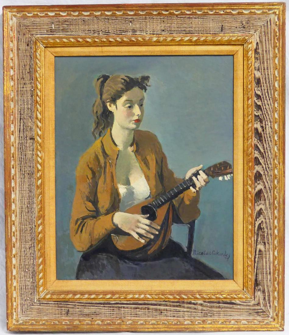 NICOLAI CIKOVSKY 'GIRL w INSTRUMENT' OIL ON CANVAS (1 of 6)