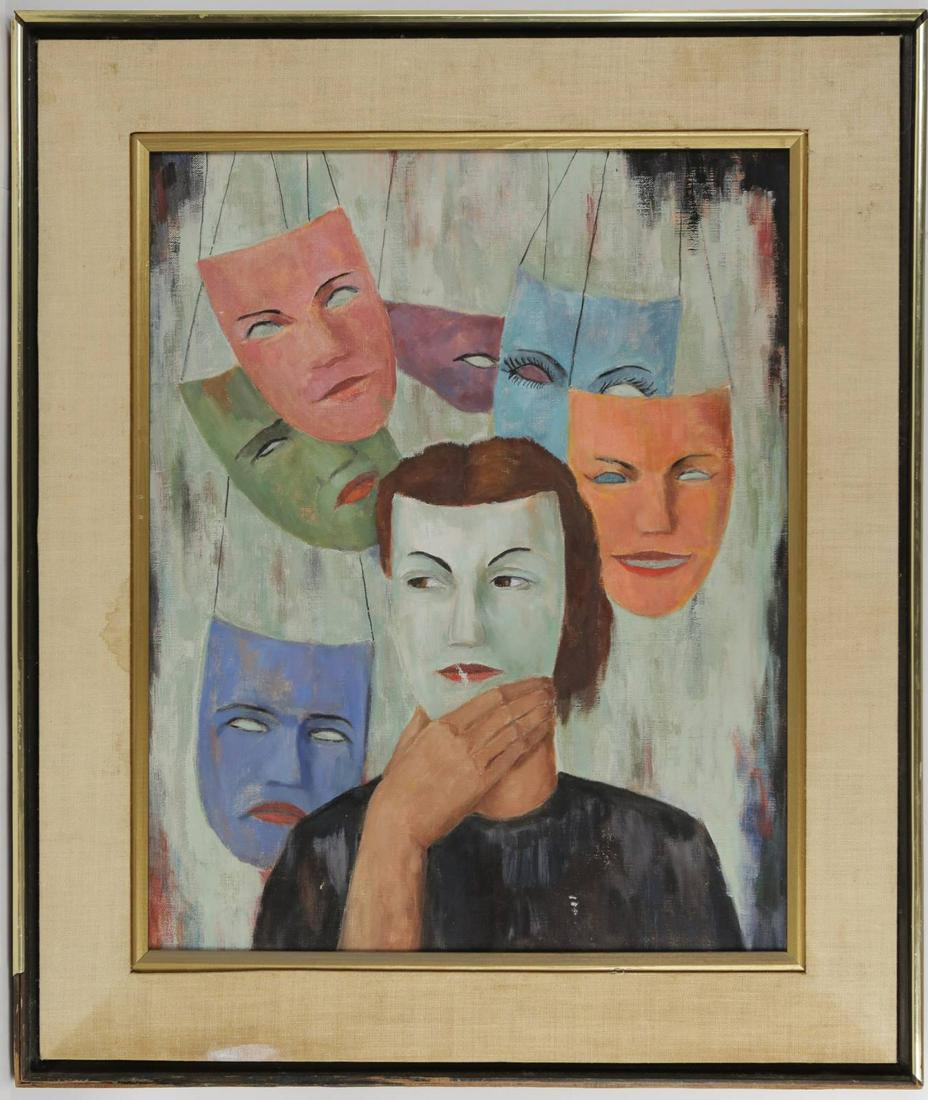 HELEN HALE 'MASKED FIGURE' OIL PAINTING ON CANVAS (1 of 5)