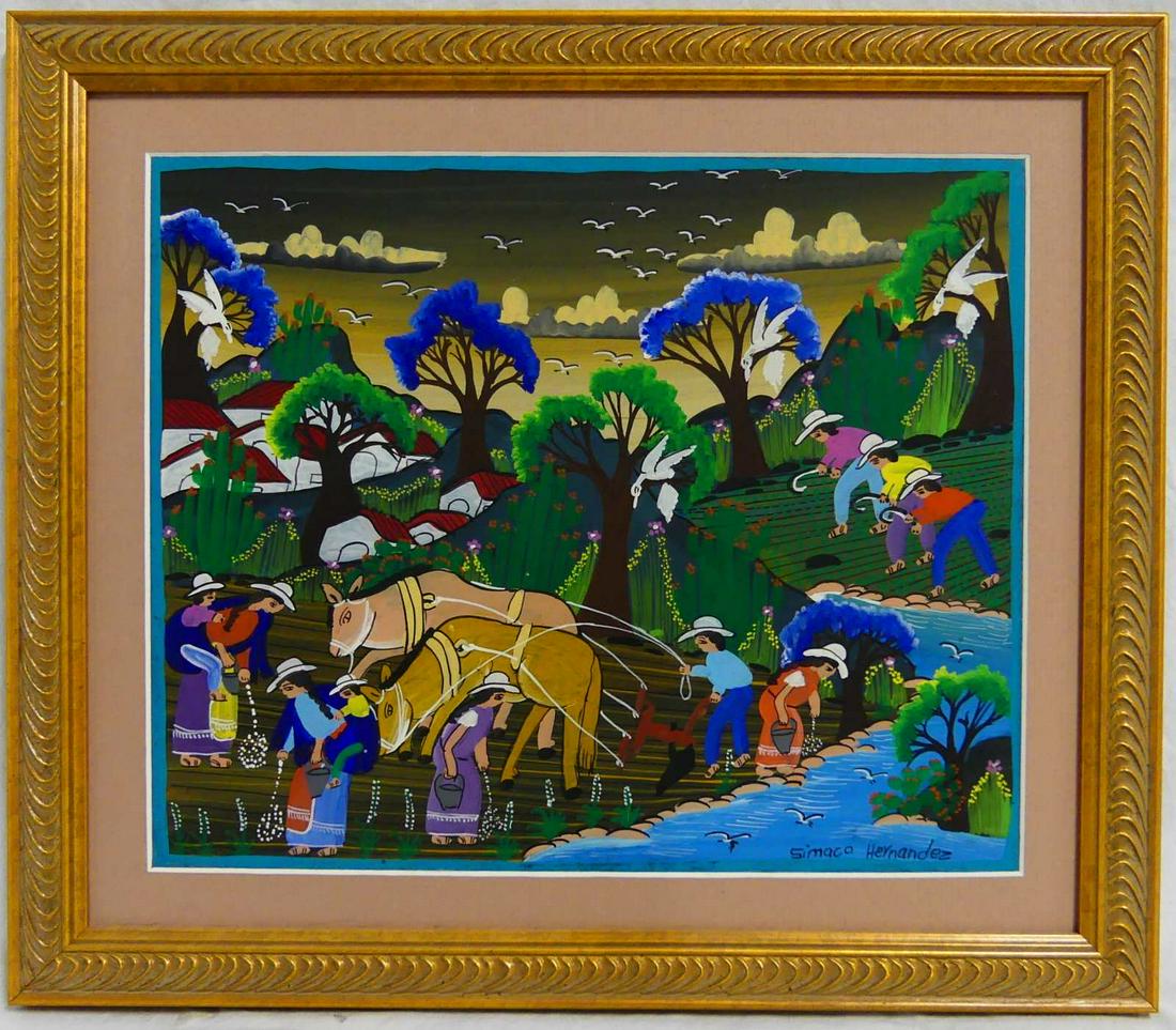 SIMACO HERNANDEZ FOLK ART OIL PAINTING ON BOARD (1 of 4)