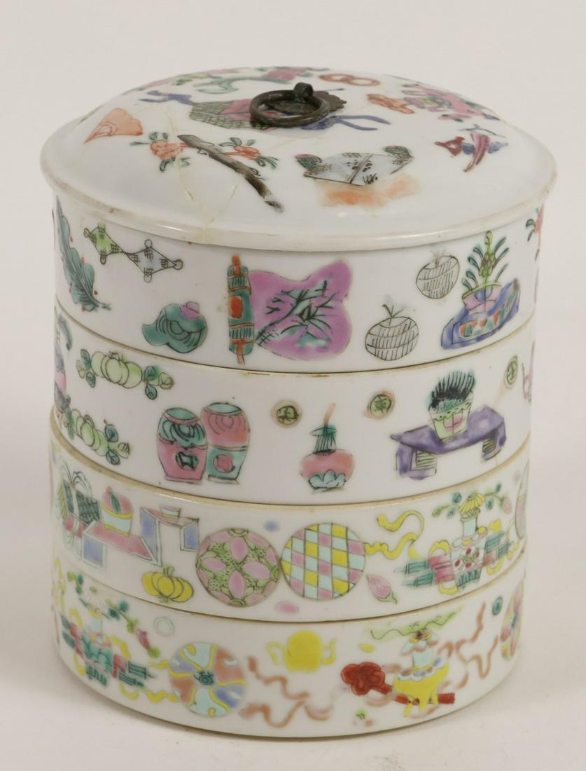 CHINESE PORCELAIN STACKING BOX w BUDDHIST SYMBOLS (1 of 7)