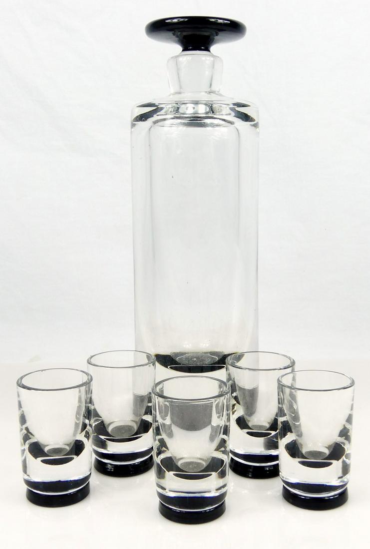 6pc MODERN ART GLASS DECANTER & CORDIALS SIGNED (1 of 10)