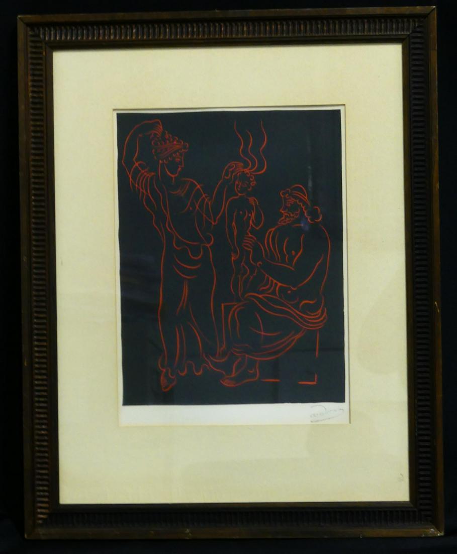 ANDRE DERAIN L'ENFANT WOODCUT PRINT: Andre Derain (French, 1880-1954) woodcut print titled L'enfant. Stamped signature lower right. Measures 12 1/4" x 8 7/8" + 4 1/4" mat & frame.
