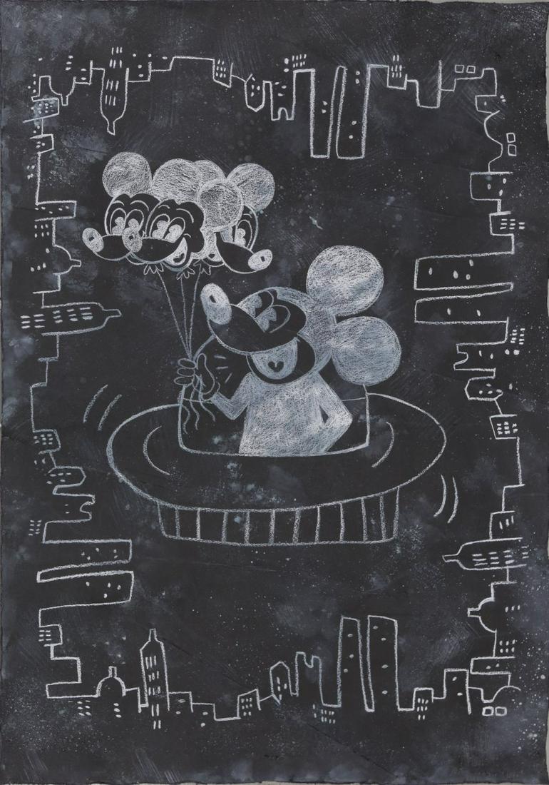 KEITH HARING SUBWAYS SERIES CHALK DRAWING ON PAPER (1 of 3)