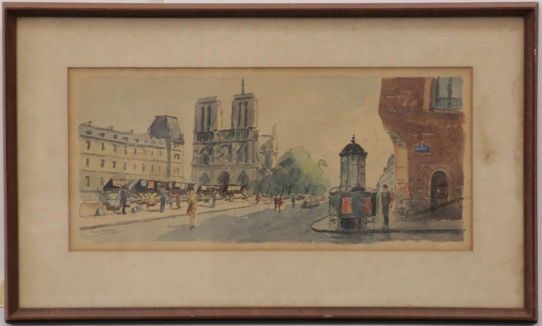 ANDRE FONTENAY 'NOTRE DAME CATHEDRAL' WATERCOLOR (1 of 6)