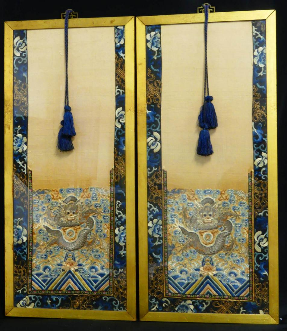 PR 19th C CHINESE DRAGON SILK EMBROIDERIES (1 of 3)