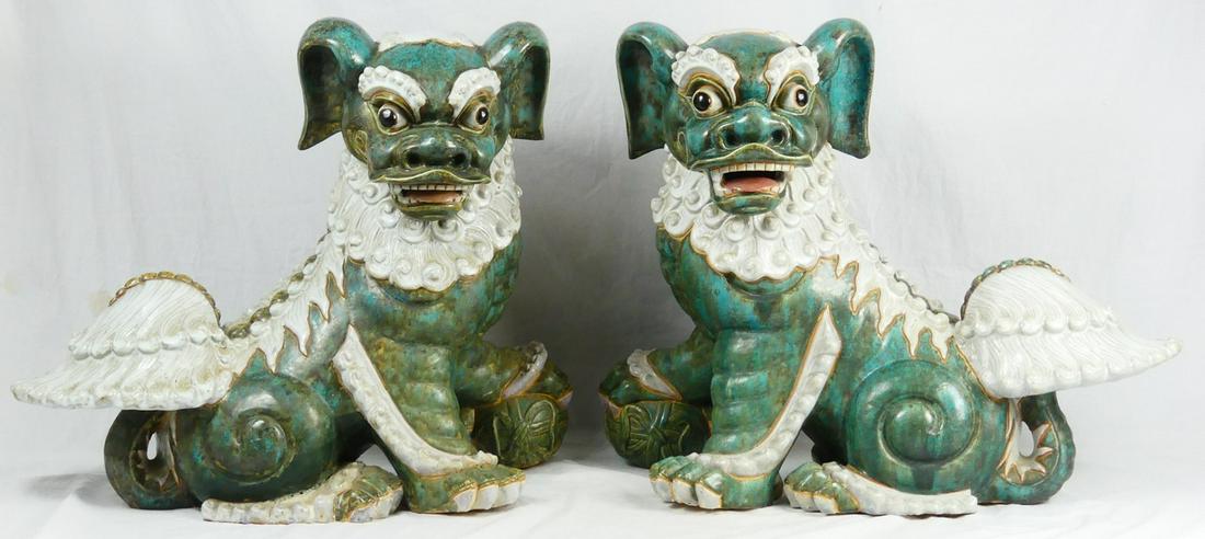 PR CHINESE GLAZED STONEWARE FOO DOGS (1 of 7)